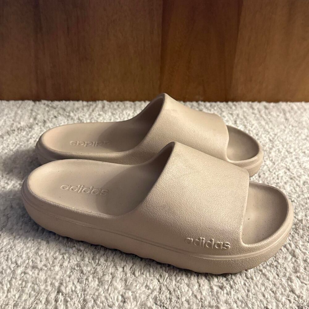 Adidas Women's Tan and Cream Slides
